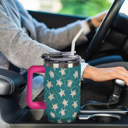 Leakproof Tumbler Vacuum Sealed Car Holder Friendly For Travel Simple Minimalist White Poppy Flower Pattern Coffee Mug Light Rose Red-style-27 - Colors C