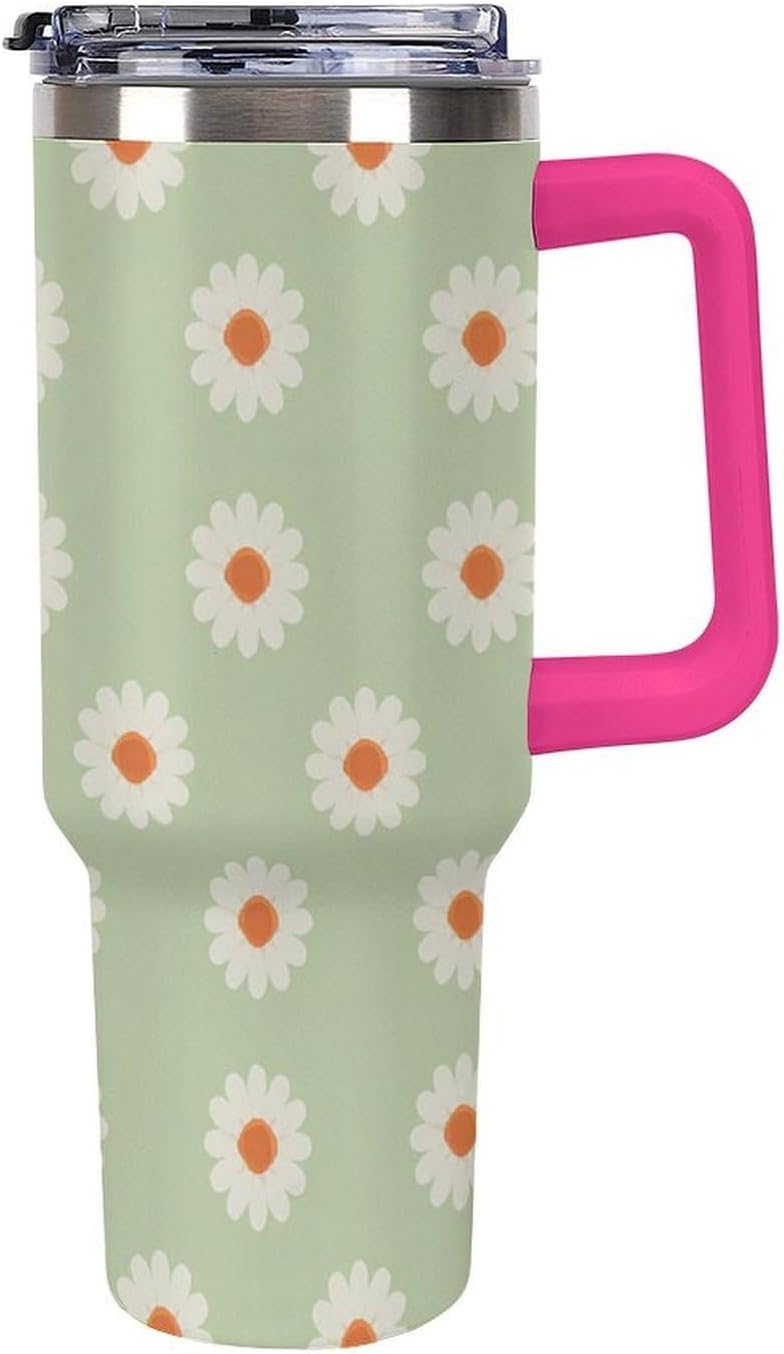 Leakproof Tumbler Vacuum Sealed Car Holder Friendly For Travel Simple Minimalist White Poppy Flower Pattern Coffee Mug Light Rose Red-style-27 - Colors C