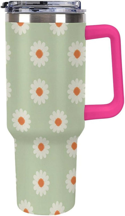 Leakproof Tumbler Vacuum Sealed Car Holder Friendly For Travel Simple Minimalist White Poppy Flower Pattern Coffee Mug Light Rose Red-style-27 - Colors C