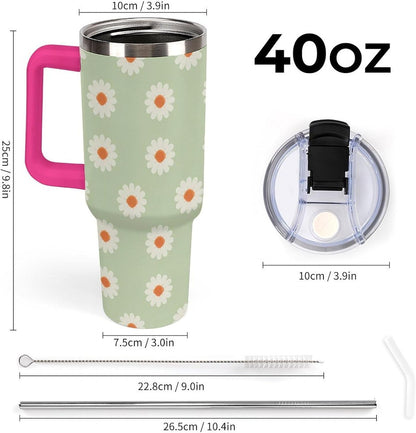 Leakproof Tumbler Vacuum Sealed Car Holder Friendly For Travel Simple Minimalist White Poppy Flower Pattern Coffee Mug Light Rose Red-style-27 - Colors C