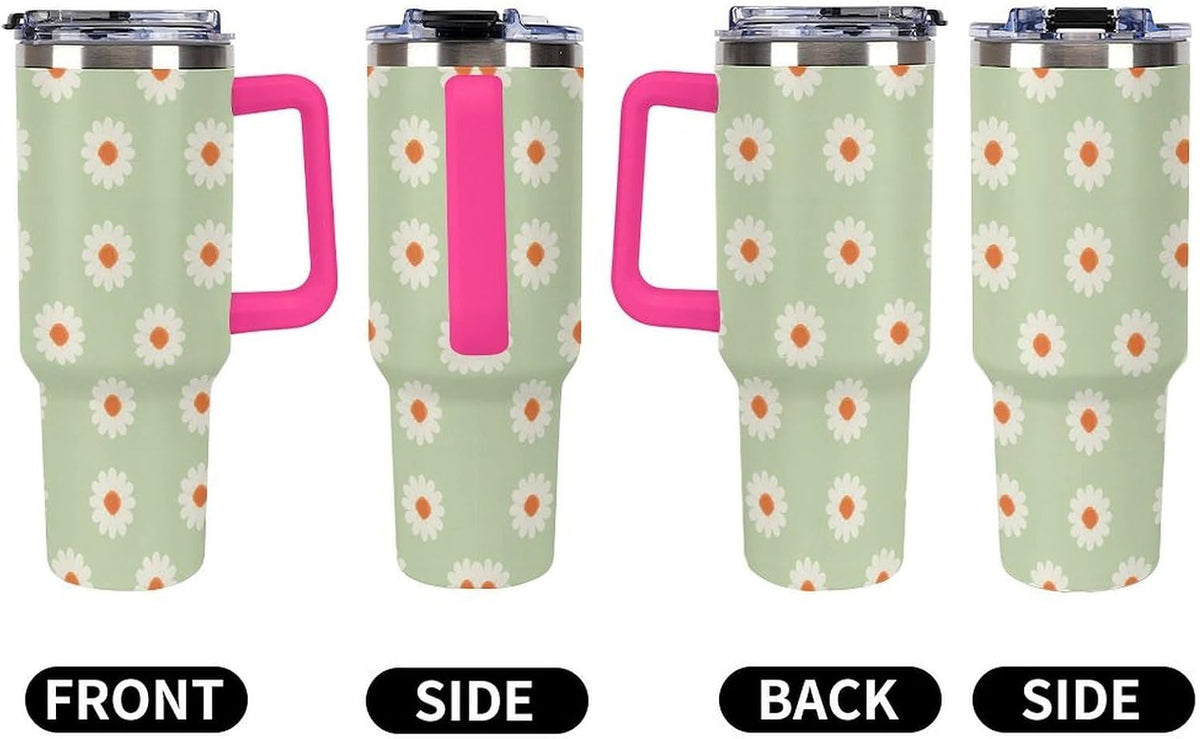 Leakproof Tumbler Vacuum Sealed Car Holder Friendly For Travel Simple Minimalist White Poppy Flower Pattern Coffee Mug Light Rose Red-style-27 - Colors C