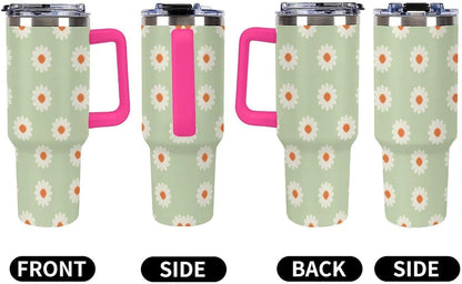Leakproof Tumbler Vacuum Sealed Car Holder Friendly For Travel Simple Minimalist White Poppy Flower Pattern Coffee Mug Light Rose Red-style-27 - Colors C