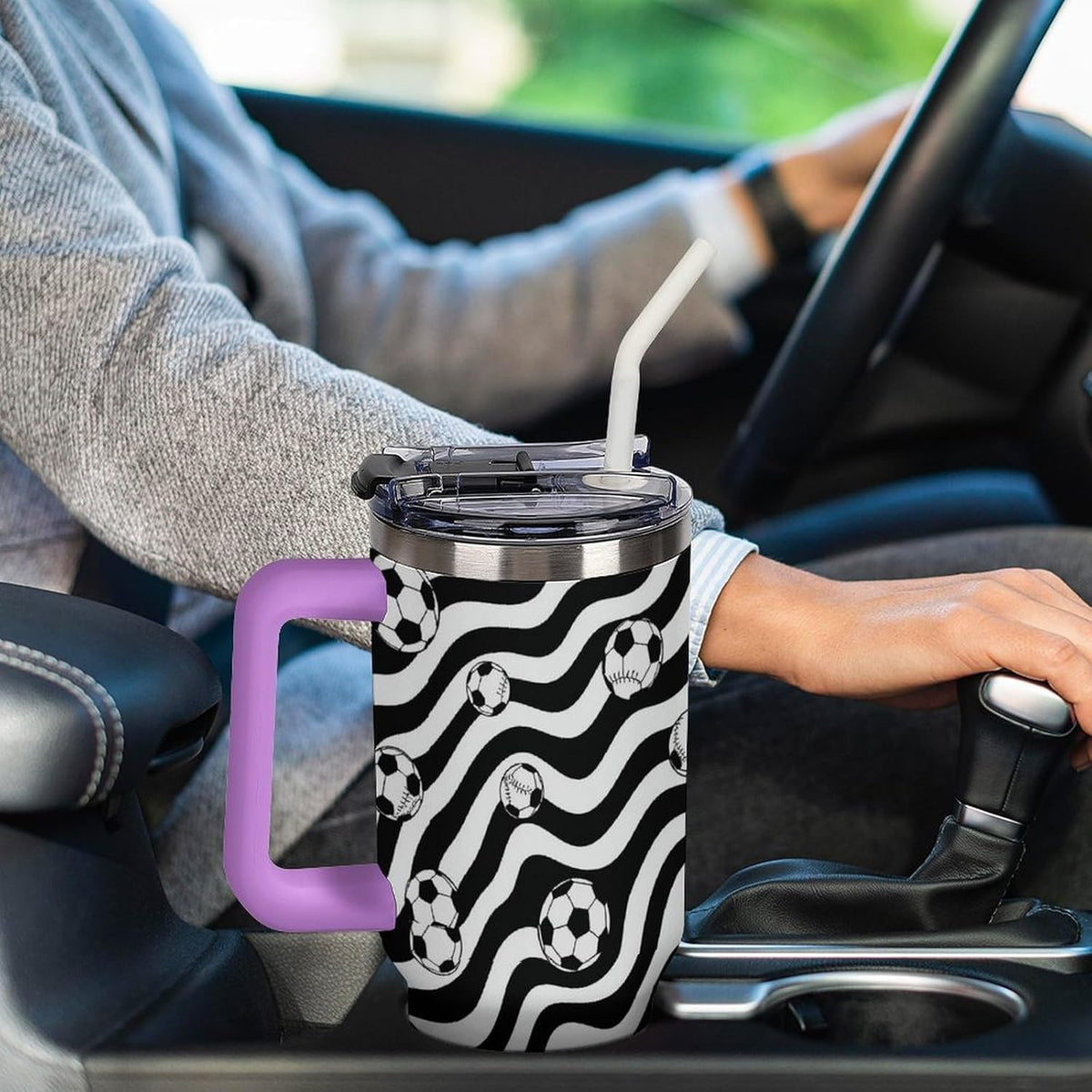 Leakproof Tumbler Vacuum Sealed Car Holder Friendly For Travel Simple Minimalist White Poppy Flower Pattern Coffee Mug Light Rose Red-style-27 - Colors C