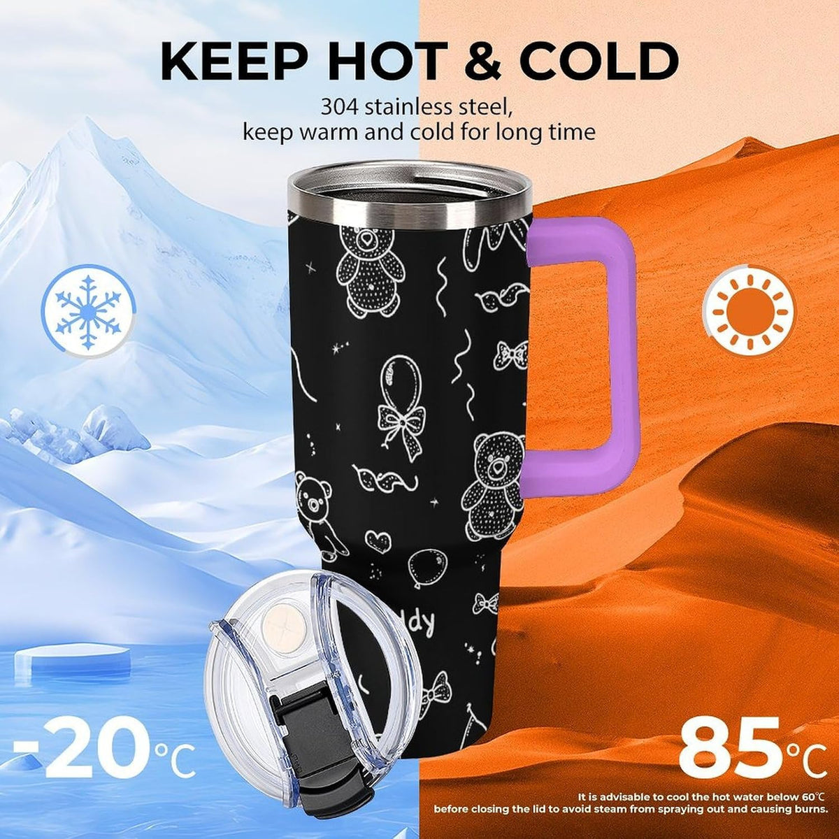 Leakproof Tumbler Vacuum Sealed Car Holder Friendly For Travel Simple Minimalist White Poppy Flower Pattern Coffee Mug Light Rose Red-style-27 - Colors C
