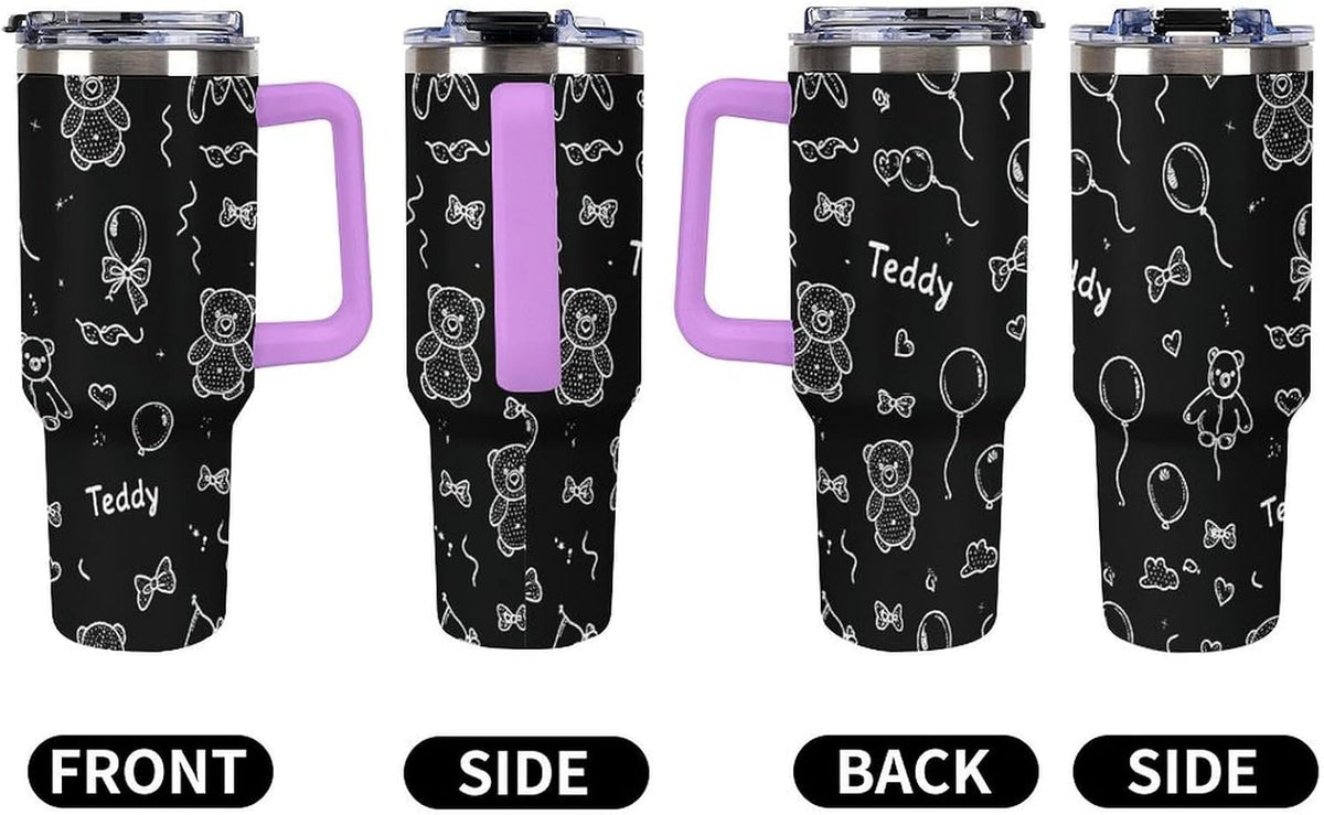 Leakproof Tumbler Vacuum Sealed Car Holder Friendly For Travel Simple Minimalist White Poppy Flower Pattern Coffee Mug Light Rose Red-style-27 - Colors C