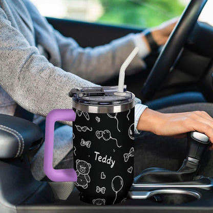Leakproof Tumbler Vacuum Sealed Car Holder Friendly For Travel Simple Minimalist White Poppy Flower Pattern Coffee Mug Light Rose Red-style-27 - Colors C
