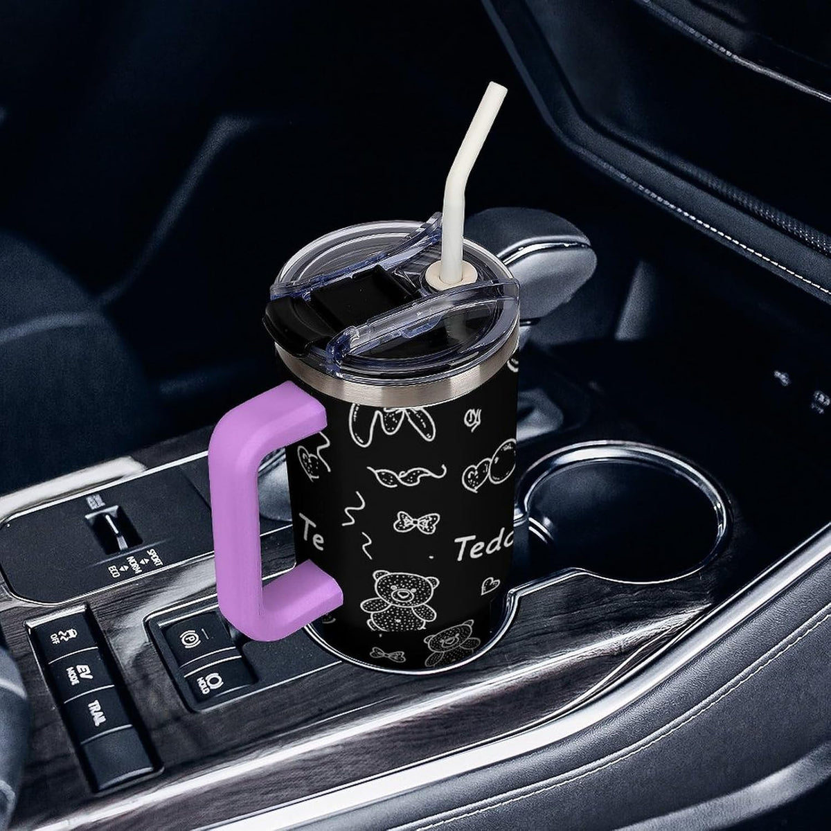 Leakproof Tumbler Vacuum Sealed Car Holder Friendly For Travel Simple Minimalist White Poppy Flower Pattern Coffee Mug Light Rose Red-style-27 - Colors C