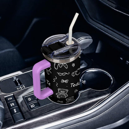Leakproof Tumbler Vacuum Sealed Car Holder Friendly For Travel Simple Minimalist White Poppy Flower Pattern Coffee Mug Light Rose Red-style-27 - Colors C