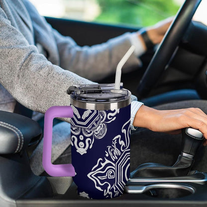 Leakproof Tumbler Vacuum Sealed Car Holder Friendly For Travel Simple Minimalist White Poppy Flower Pattern Coffee Mug Light Rose Red-style-27 - Colors C