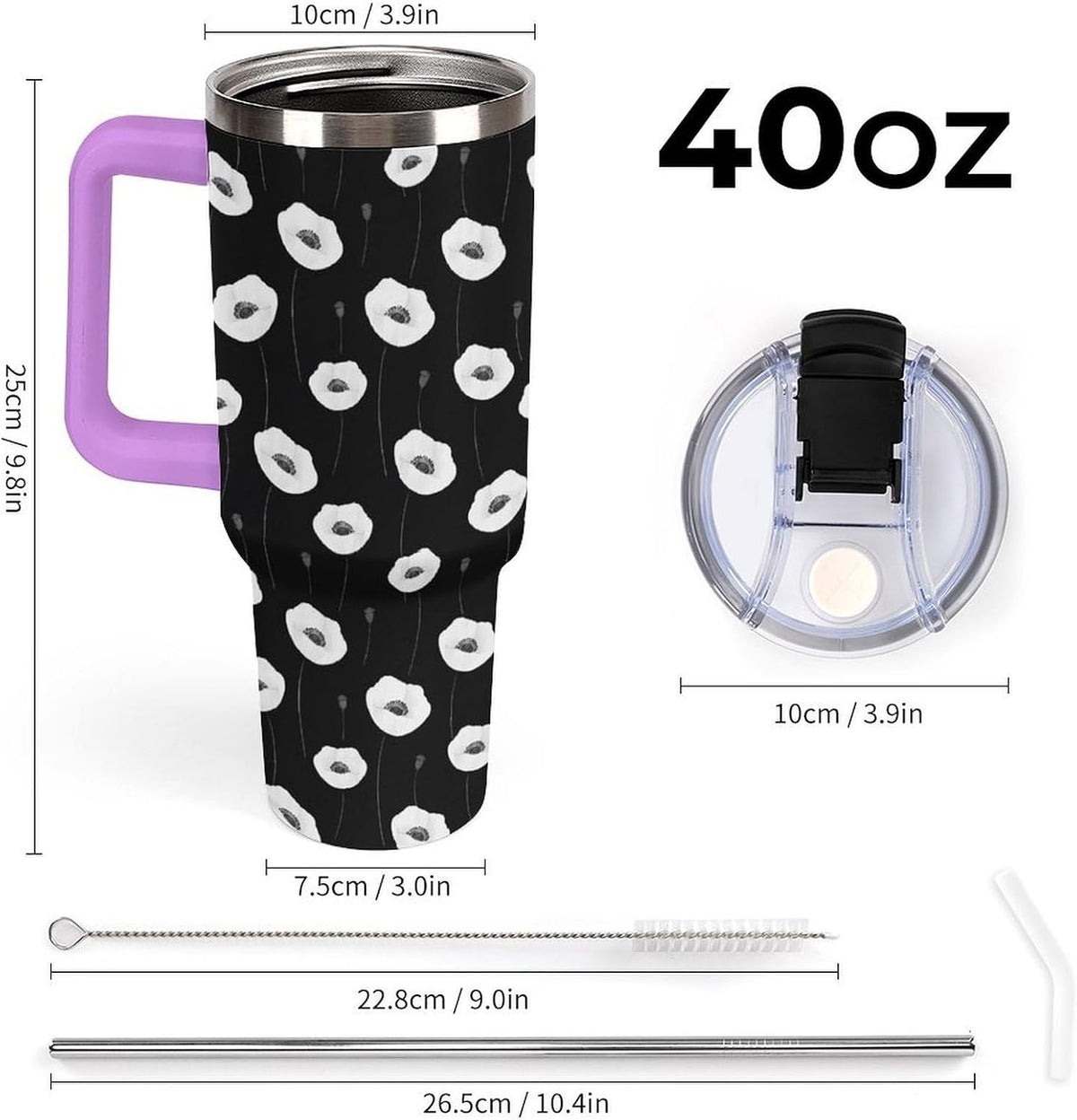 Leakproof Tumbler Vacuum Sealed Car Holder Friendly For Travel Simple Minimalist White Poppy Flower Pattern Coffee Mug Light Rose Red-style-27 - Colors C