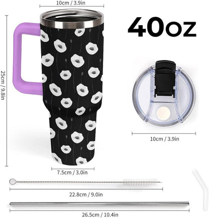Leakproof Tumbler Vacuum Sealed Car Holder Friendly For Travel Simple Minimalist White Poppy Flower Pattern Coffee Mug Light Rose Red-style-27 - Colors C