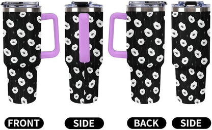 Leakproof Tumbler Vacuum Sealed Car Holder Friendly For Travel Simple Minimalist White Poppy Flower Pattern Coffee Mug Light Rose Red-style-27 - Colors C