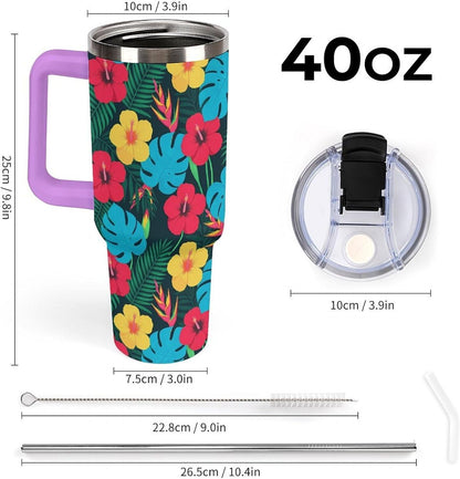 Leakproof Tumbler Vacuum Sealed Car Holder Friendly For Travel Simple Minimalist White Poppy Flower Pattern Coffee Mug Light Rose Red-style-27 - Colors C