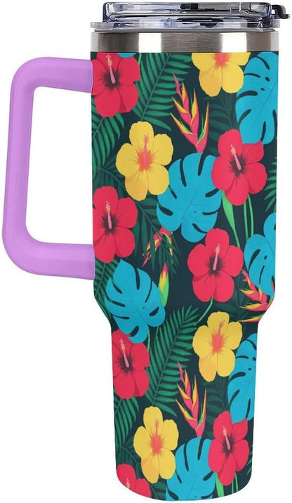 Leakproof Tumbler Vacuum Sealed Car Holder Friendly For Travel Simple Minimalist White Poppy Flower Pattern Coffee Mug Light Rose Red-style-27 - Colors C
