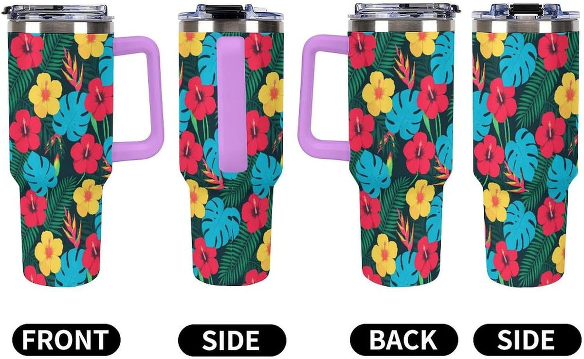 Leakproof Tumbler Vacuum Sealed Car Holder Friendly For Travel Simple Minimalist White Poppy Flower Pattern Coffee Mug Light Rose Red-style-27 - Colors C