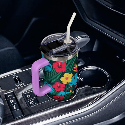 Leakproof Tumbler Vacuum Sealed Car Holder Friendly For Travel Simple Minimalist White Poppy Flower Pattern Coffee Mug Light Rose Red-style-27 - Colors C