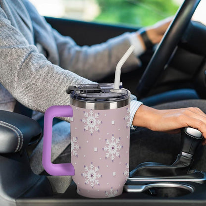 Leakproof Tumbler Vacuum Sealed Car Holder Friendly For Travel Simple Minimalist White Poppy Flower Pattern Coffee Mug Light Rose Red-style-27 - Colors C