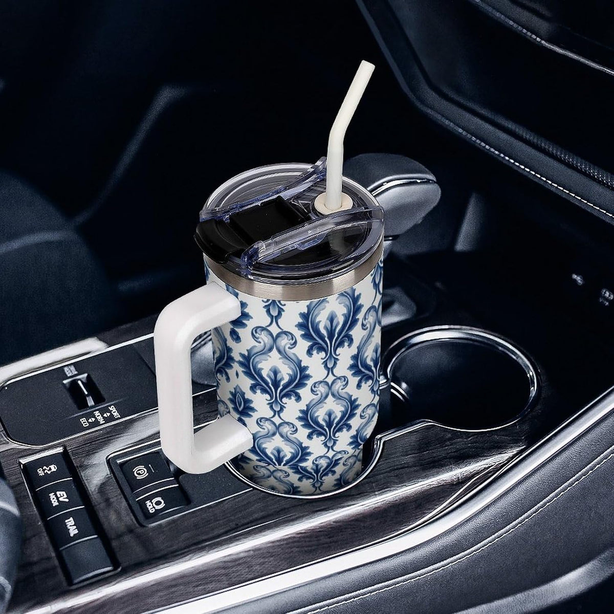 Leakproof Tumbler Vacuum Sealed Car Holder Friendly For Travel Simple Minimalist White Poppy Flower Pattern Coffee Mug Light Rose Red-style-27 - Colors C