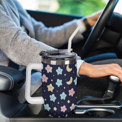 Leakproof Tumbler Vacuum Sealed Car Holder Friendly For Travel Simple Minimalist White Poppy Flower Pattern Coffee Mug Light Rose Red-style-27 - Colors C