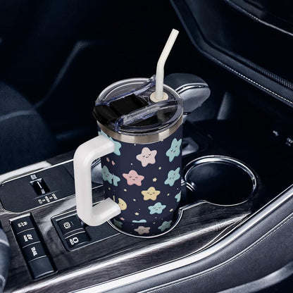 Leakproof Tumbler Vacuum Sealed Car Holder Friendly For Travel Simple Minimalist White Poppy Flower Pattern Coffee Mug Light Rose Red-style-27 - Colors C