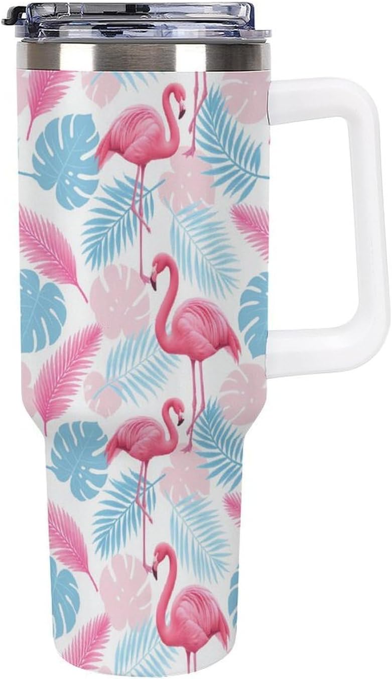 Leakproof Tumbler Vacuum Sealed Car Holder Friendly For Travel Simple Minimalist White Poppy Flower Pattern Coffee Mug Light Rose Red-style-27 - Colors C