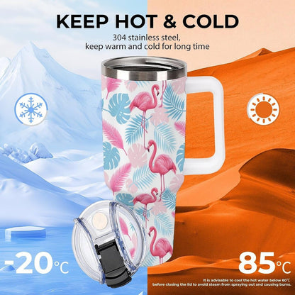 Leakproof Tumbler Vacuum Sealed Car Holder Friendly For Travel Simple Minimalist White Poppy Flower Pattern Coffee Mug Light Rose Red-style-27 - Colors C