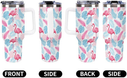 Leakproof Tumbler Vacuum Sealed Car Holder Friendly For Travel Simple Minimalist White Poppy Flower Pattern Coffee Mug Light Rose Red-style-27 - Colors C