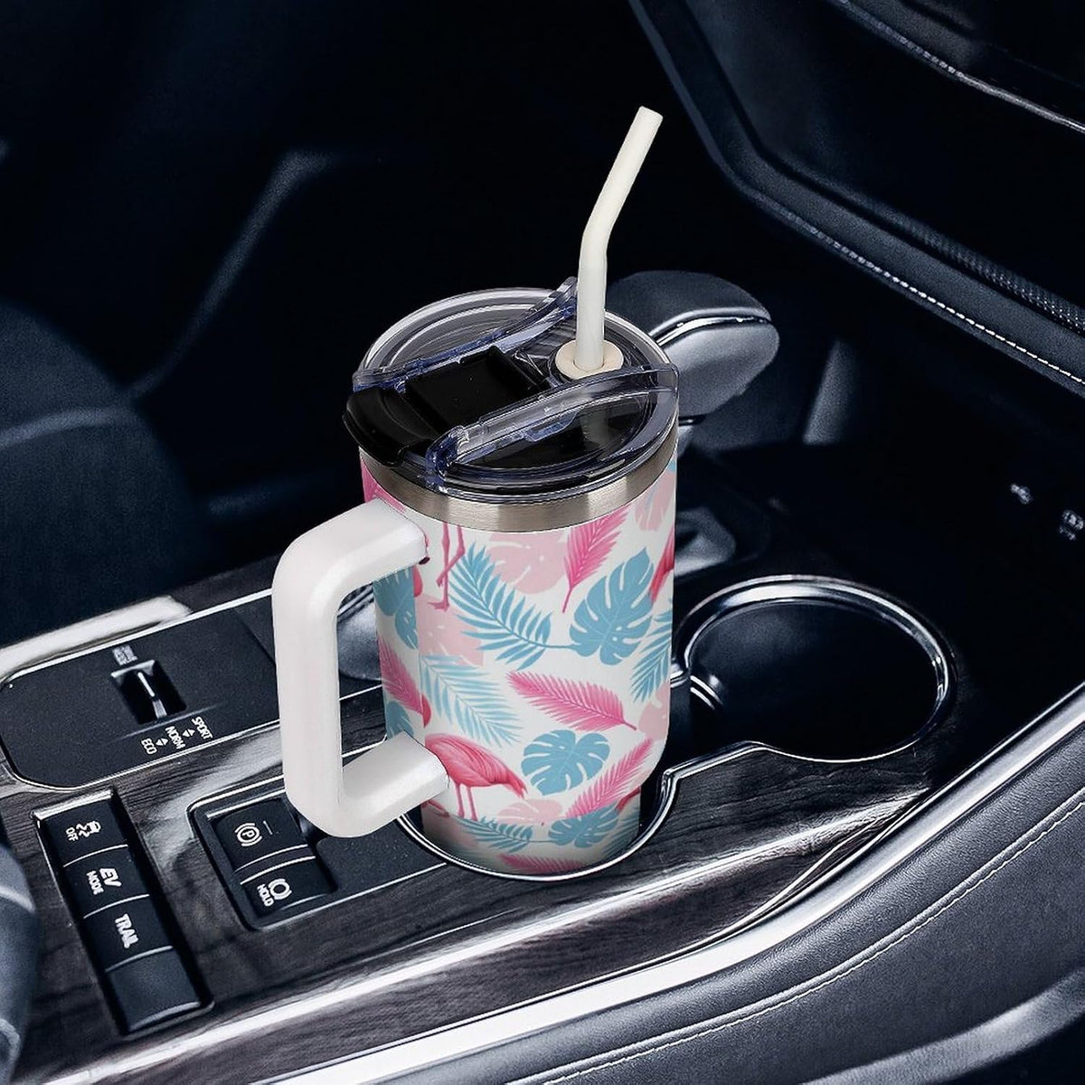 Leakproof Tumbler Vacuum Sealed Car Holder Friendly For Travel Simple Minimalist White Poppy Flower Pattern Coffee Mug Light Rose Red-style-27 - Colors C