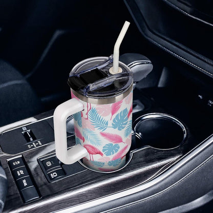 Leakproof Tumbler Vacuum Sealed Car Holder Friendly For Travel Simple Minimalist White Poppy Flower Pattern Coffee Mug Light Rose Red-style-27 - Colors C