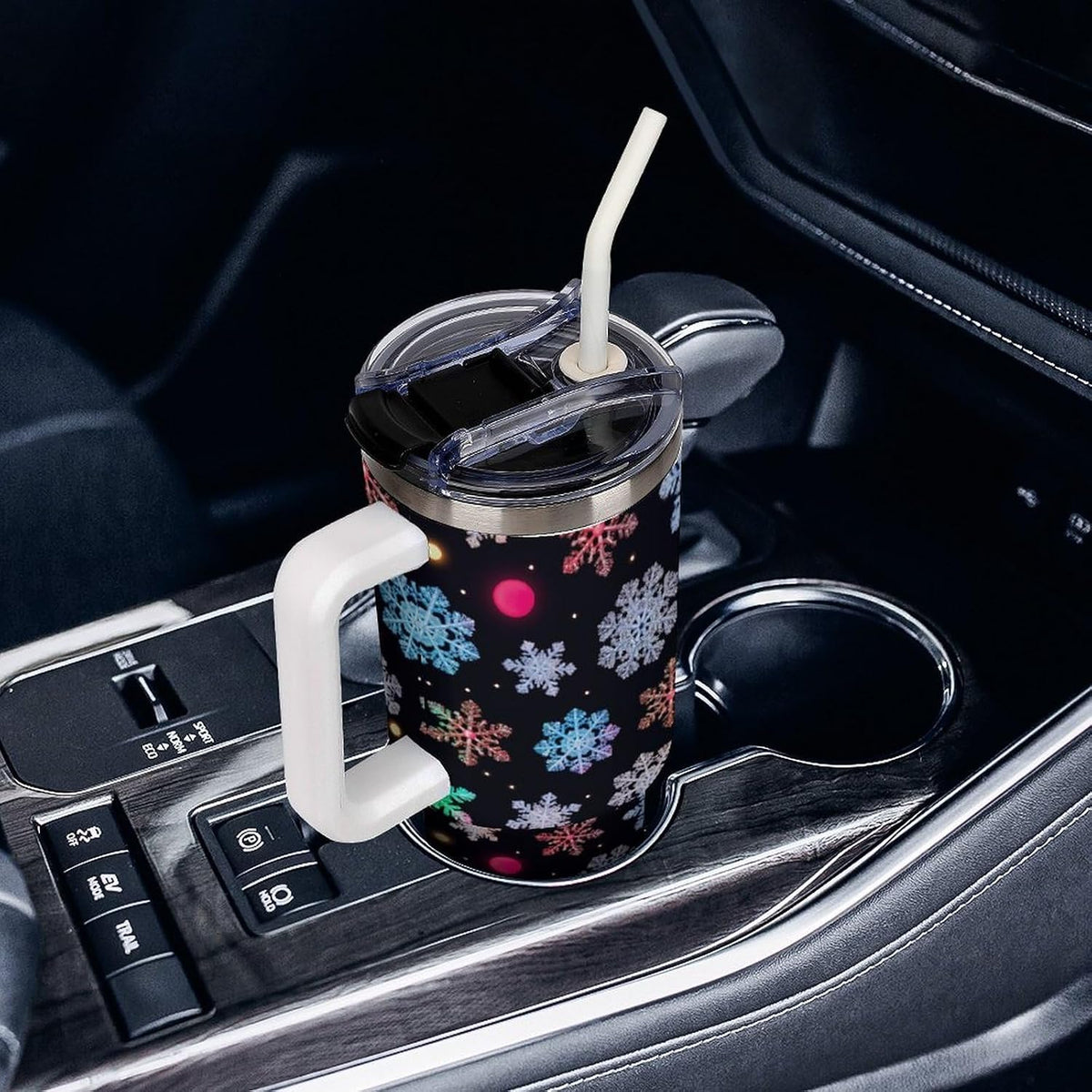Leakproof Tumbler Vacuum Sealed Car Holder Friendly For Travel Simple Minimalist White Poppy Flower Pattern Coffee Mug Light Rose Red-style-27 - Colors C