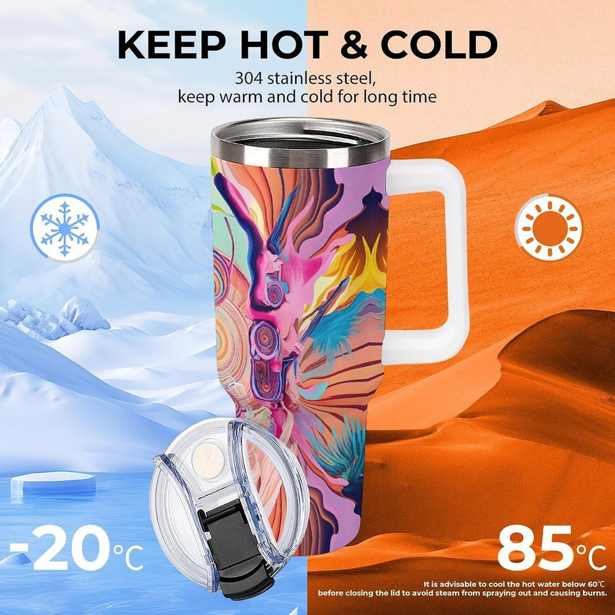 Leakproof Tumbler Vacuum Sealed Car Holder Friendly For Travel Simple Minimalist White Poppy Flower Pattern Coffee Mug Light Rose Red-style-27 - Colors C