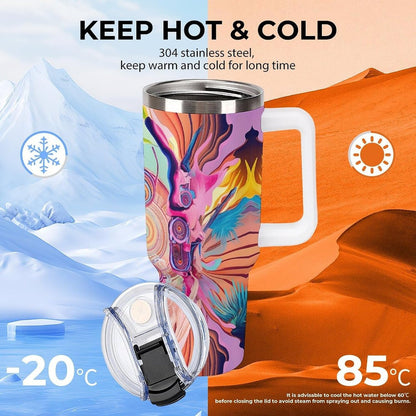 Leakproof Tumbler Vacuum Sealed Car Holder Friendly For Travel Simple Minimalist White Poppy Flower Pattern Coffee Mug Light Rose Red-style-27 - Colors C