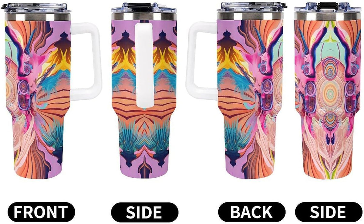 Leakproof Tumbler Vacuum Sealed Car Holder Friendly For Travel Simple Minimalist White Poppy Flower Pattern Coffee Mug Light Rose Red-style-27 - Colors C