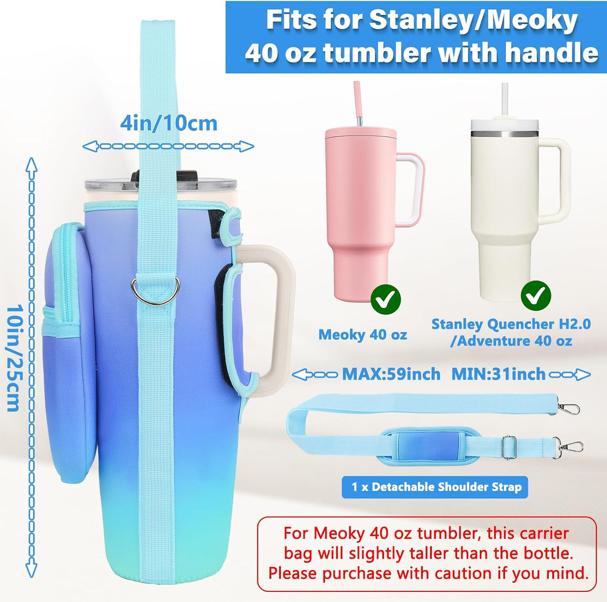 Water Bottle Carrier Bag with Phone Pocket Compatible with Stanley/Meoky 40 oz Tumbler with Handle,Water Bottle Holder Pouch with Adjustable Strap Compatible with Stanley Cup Accessories
