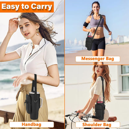 Water Bottle Carrier Bag with Phone Pocket Compatible with Stanley/Meoky 40 oz Tumbler with Handle,Water Bottle Holder Pouch with Adjustable Strap Compatible with Stanley Cup Accessories