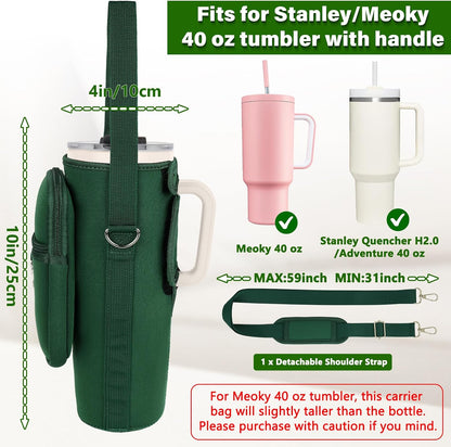 Water Bottle Carrier Bag with Phone Pocket Compatible with Stanley/Meoky 40 oz Tumbler with Handle,Water Bottle Holder Pouch with Adjustable Strap Compatible with Stanley Cup Accessories