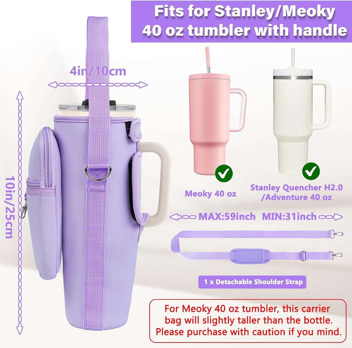 Water Bottle Carrier Bag with Phone Pocket Compatible with Stanley/Meoky 40 oz Tumbler with Handle,Water Bottle Holder Pouch with Adjustable Strap Compatible with Stanley Cup Accessories
