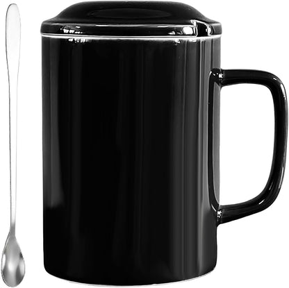 Oversized Ceramic Coffee Mugs 33 oz with Lid and Spoon Pink | 1000ml Giant Tea Mug Microwave & Dishwasher Safe For Office Home Hot Cold Drinks