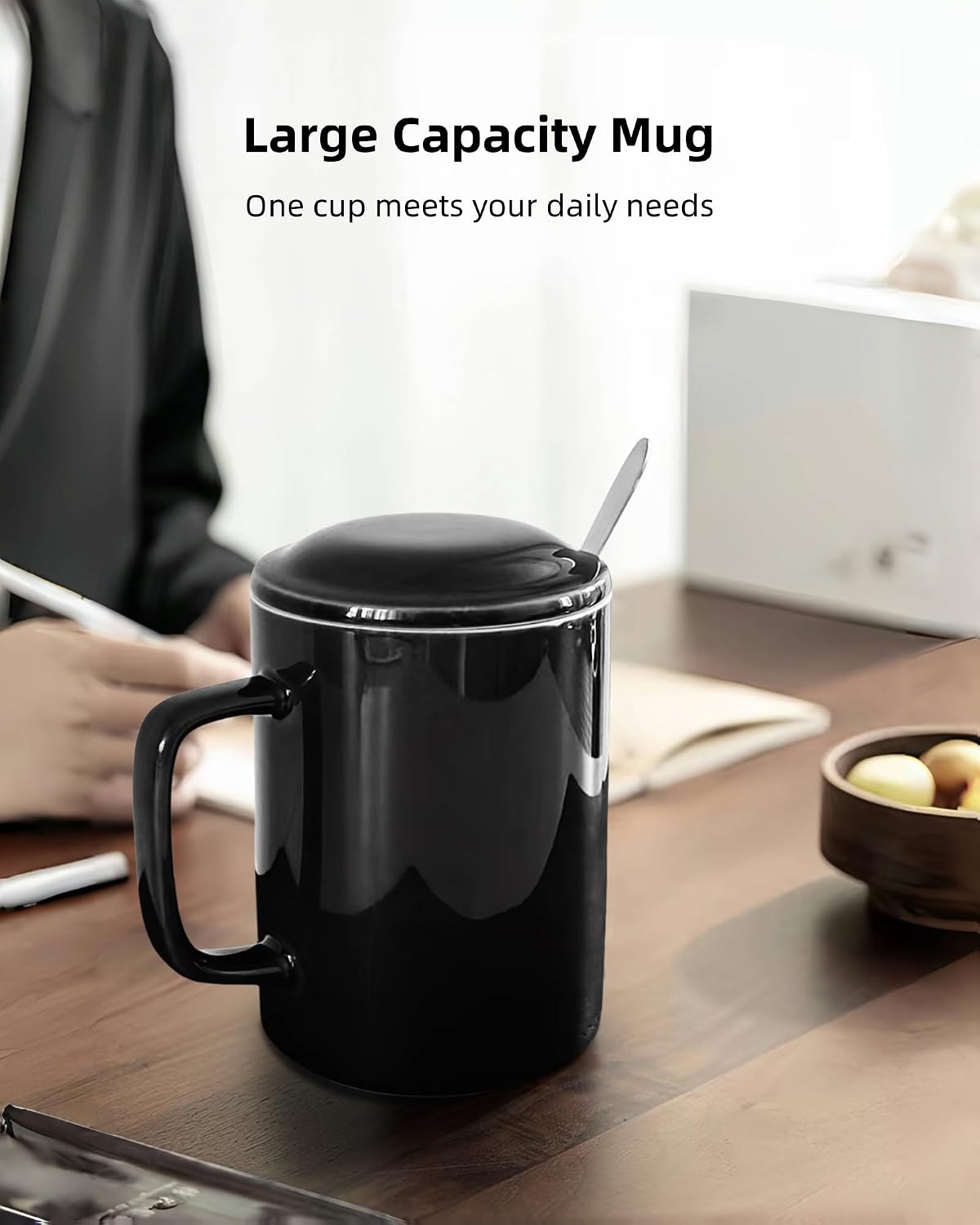 Oversized Ceramic Coffee Mugs 33 oz with Lid and Spoon Pink | 1000ml Giant Tea Mug Microwave & Dishwasher Safe For Office Home Hot Cold Drinks