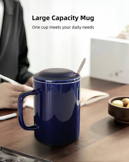 Oversized Ceramic Coffee Mugs 33 oz with Lid and Spoon Pink | 1000ml Giant Tea Mug Microwave & Dishwasher Safe For Office Home Hot Cold Drinks