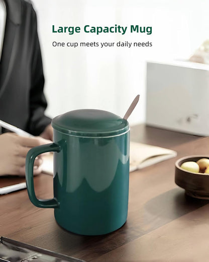 Oversized Ceramic Coffee Mugs 33 oz with Lid and Spoon Pink | 1000ml Giant Tea Mug Microwave & Dishwasher Safe For Office Home Hot Cold Drinks