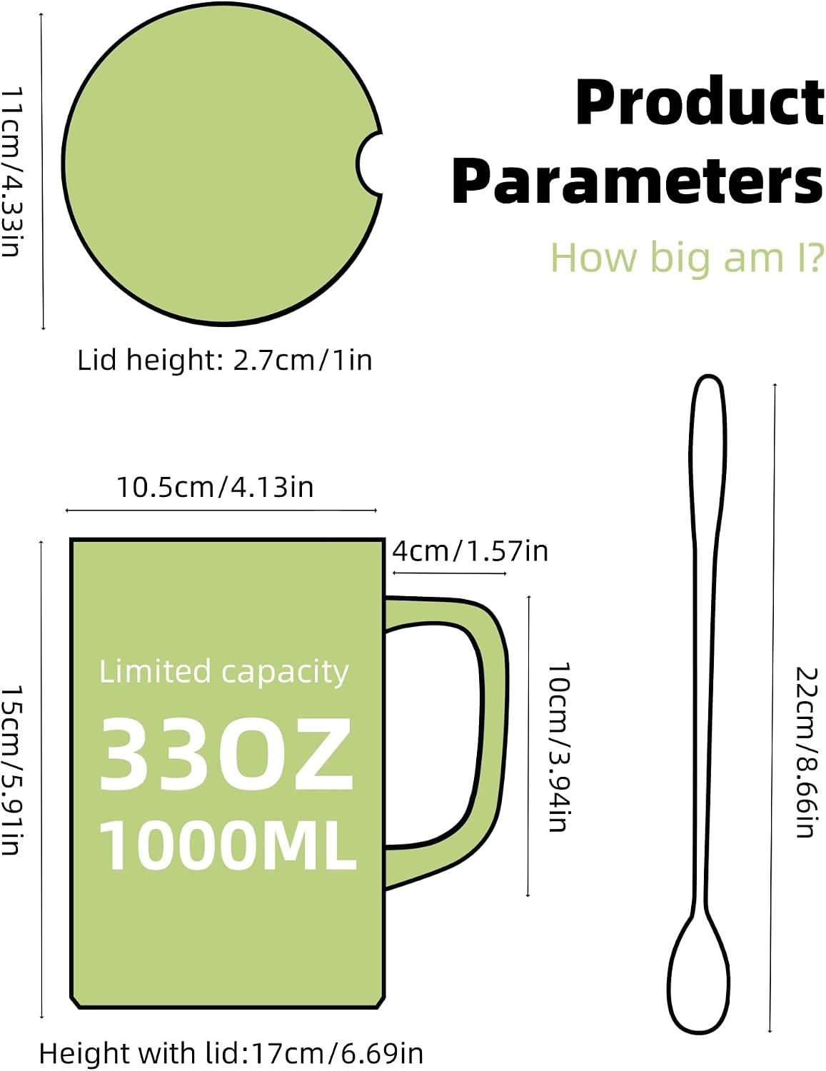 Oversized Ceramic Coffee Mugs 33 oz with Lid and Spoon Pink | 1000ml Giant Tea Mug Microwave & Dishwasher Safe For Office Home Hot Cold Drinks