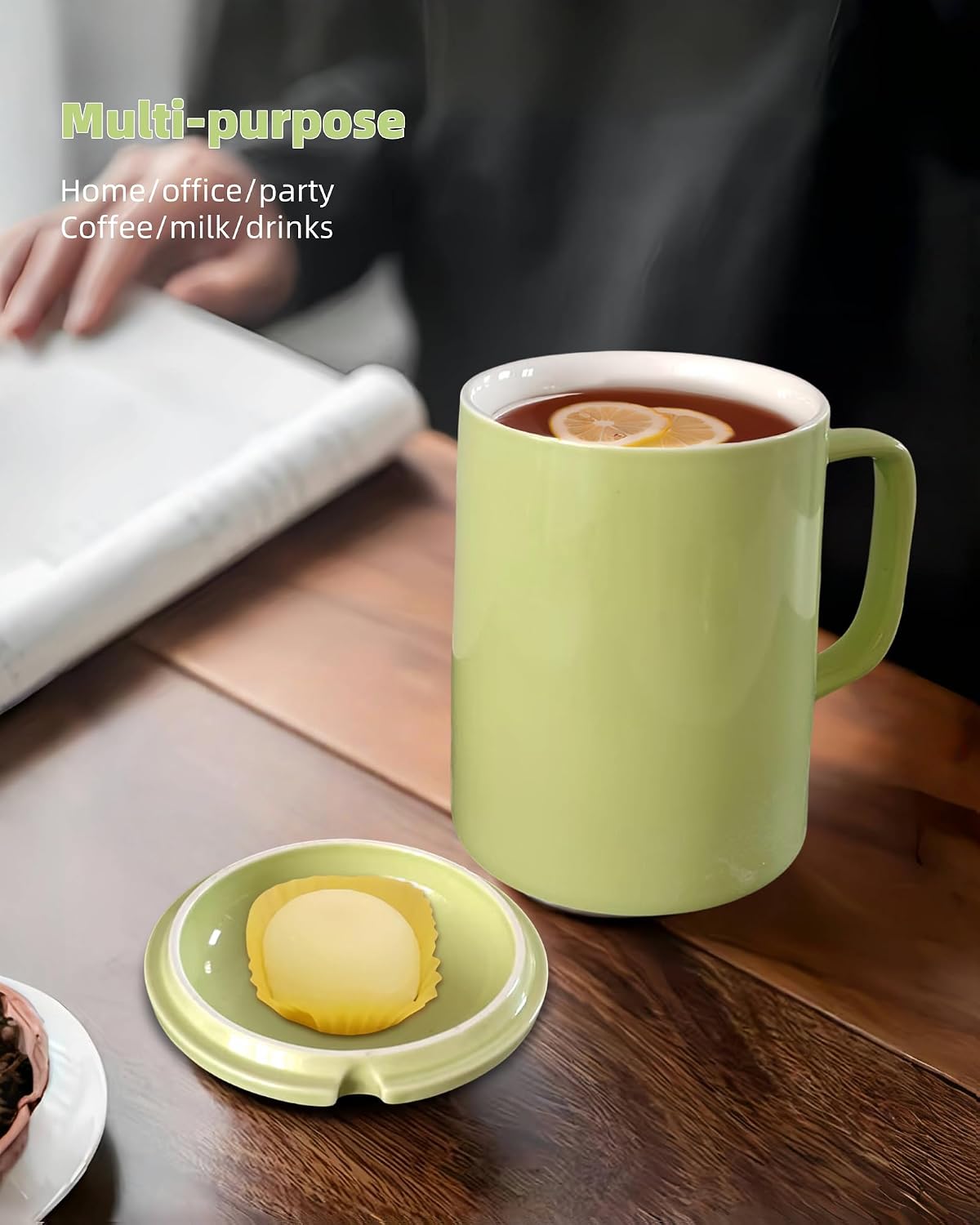 Oversized Ceramic Coffee Mugs 33 oz with Lid and Spoon Pink | 1000ml Giant Tea Mug Microwave & Dishwasher Safe For Office Home Hot Cold Drinks