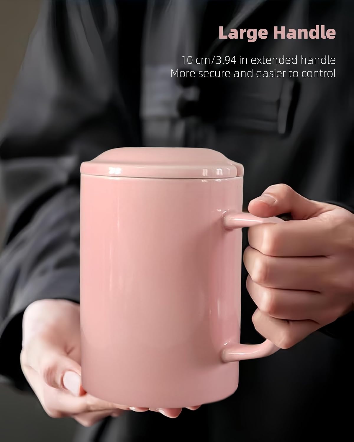 Oversized Ceramic Coffee Mugs 33 oz with Lid and Spoon Pink | 1000ml Giant Tea Mug Microwave & Dishwasher Safe For Office Home Hot Cold Drinks