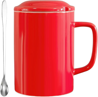 Oversized Ceramic Coffee Mugs 33 oz with Lid and Spoon Pink | 1000ml Giant Tea Mug Microwave & Dishwasher Safe For Office Home Hot Cold Drinks