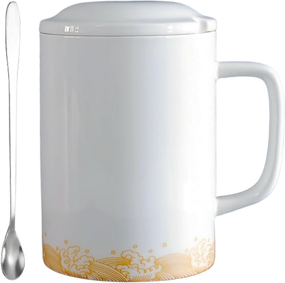 Oversized Ceramic Coffee Mugs 33 oz with Lid and Spoon Pink | 1000ml Giant Tea Mug Microwave & Dishwasher Safe For Office Home Hot Cold Drinks