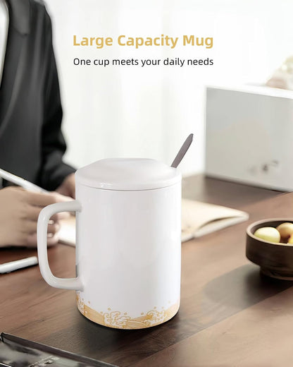 Oversized Ceramic Coffee Mugs 33 oz with Lid and Spoon Pink | 1000ml Giant Tea Mug Microwave & Dishwasher Safe For Office Home Hot Cold Drinks