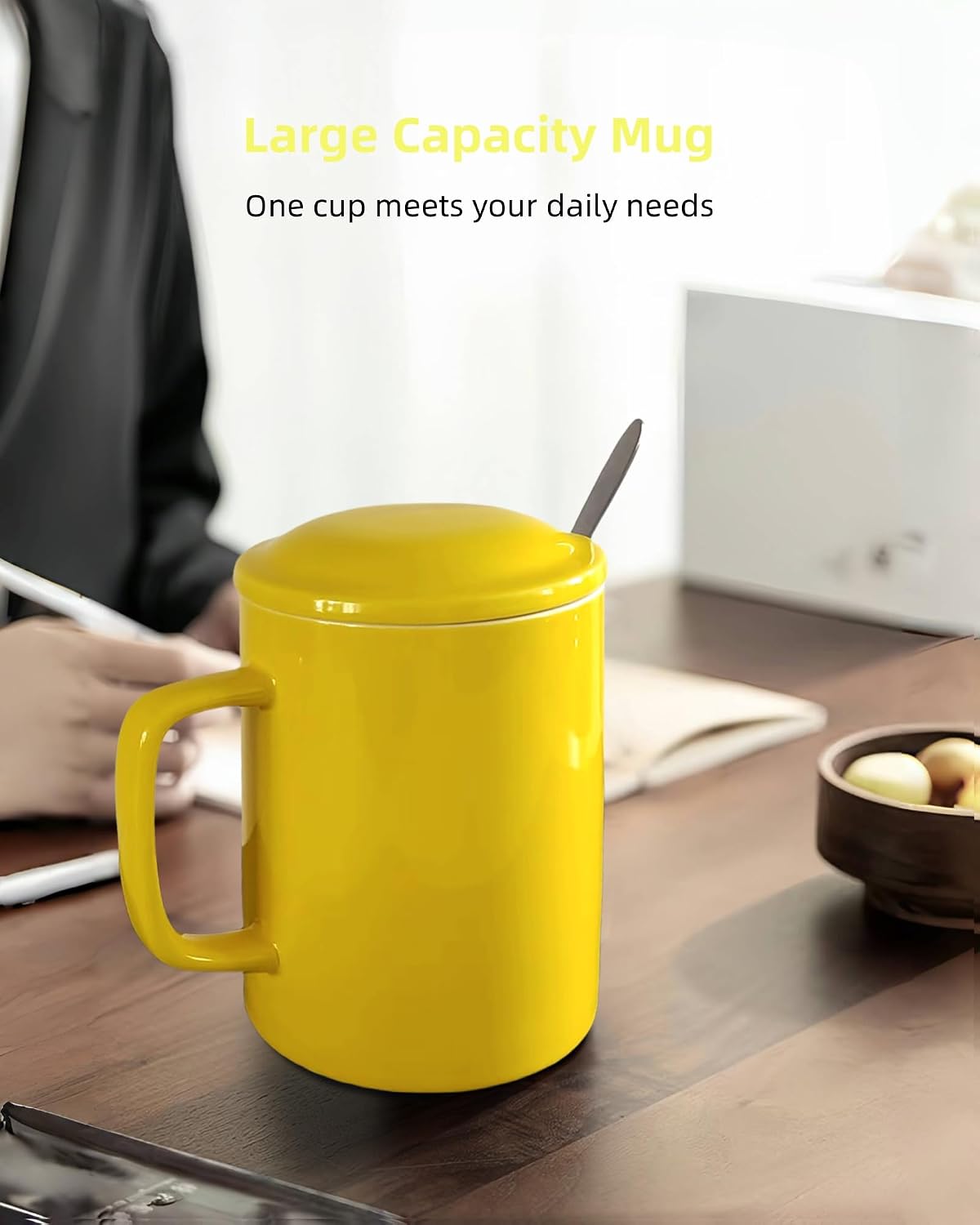 Oversized Ceramic Coffee Mugs 33 oz with Lid and Spoon Pink | 1000ml Giant Tea Mug Microwave & Dishwasher Safe For Office Home Hot Cold Drinks