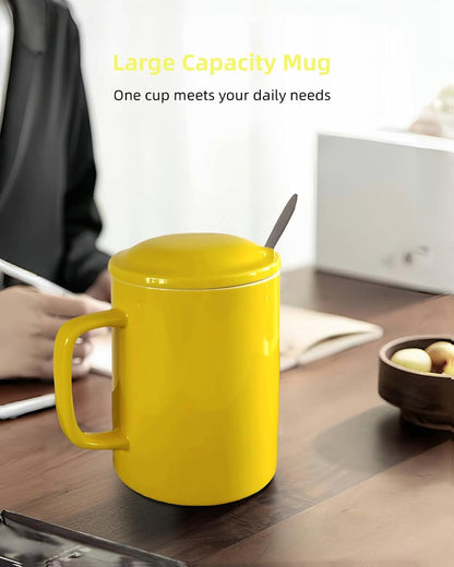 Oversized Ceramic Coffee Mugs 33 oz with Lid and Spoon Pink | 1000ml Giant Tea Mug Microwave & Dishwasher Safe For Office Home Hot Cold Drinks