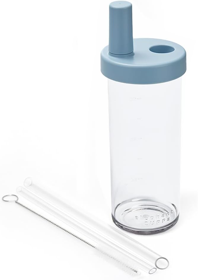 Clear Tumbler with Two Straws, Leak proof, 24 oz, Yellow | Ecozen, BPA-free Lightweight Body, Straw Dust Cap, Storage Slot, 7.5cm Wide Mouth, Brush; for Boba, Iced Coffee, Smoothies